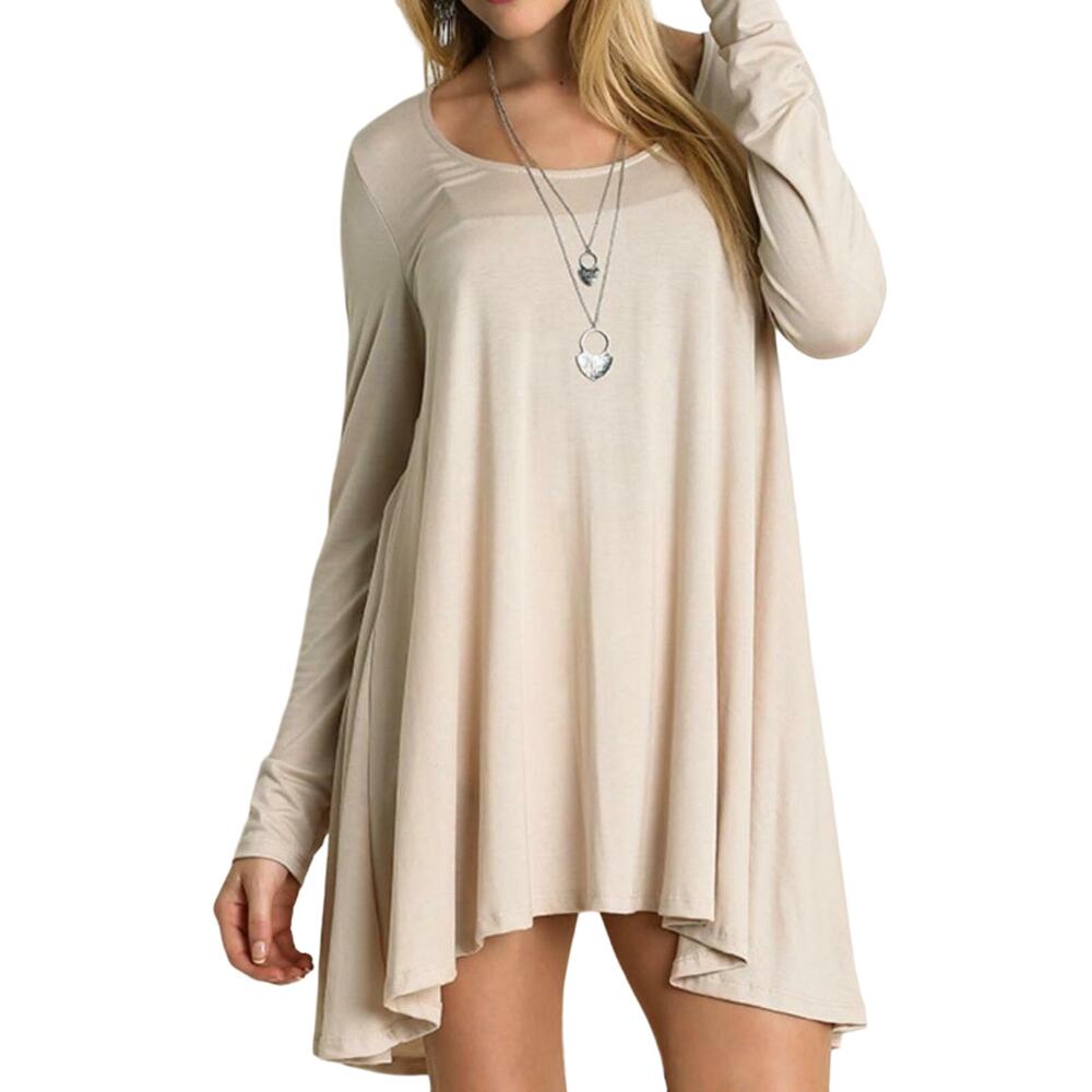 Umgee Womens Solid Knit Cut Out 3/4 Sleeve Chic Dress -- Taupe, Small NEW